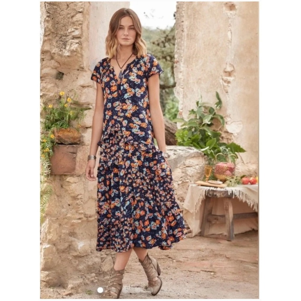 Sundance Navy Maxi Dress with Orange Floral Print